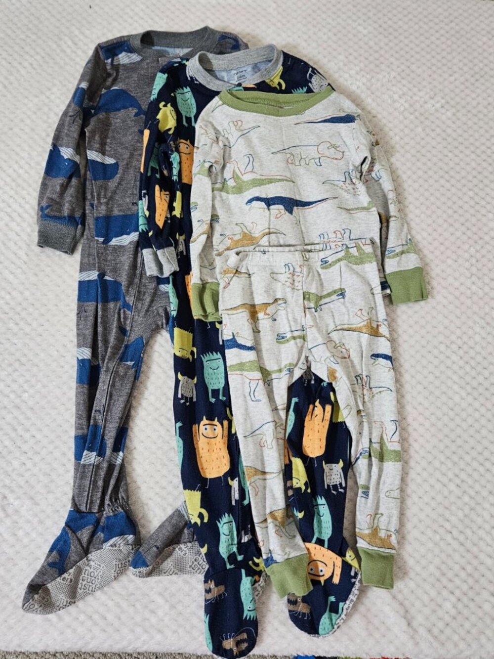 Carters Toddler Pajamas Bundle 24M/2T Whale Monster Footies & Dino 2pc